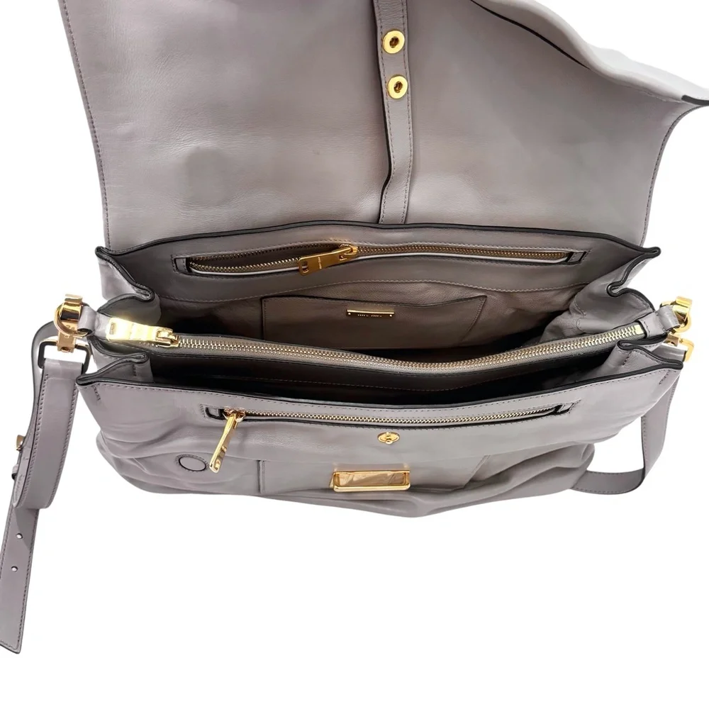 MIU MIU CLAY GREY VITELLO SOFT LEATHER TOP HANDLE FLAP SHOULDER BAG SATCHEL